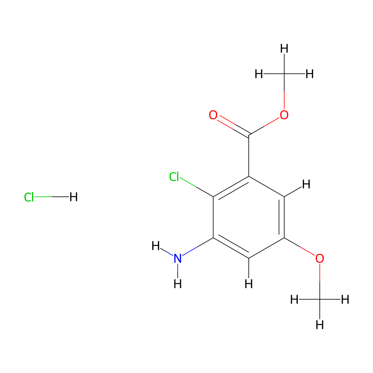 Methyl 3-amino-2-chloro-5-methoxybenzoate hydrochloride molecular structure, CAS 2228823-04-7