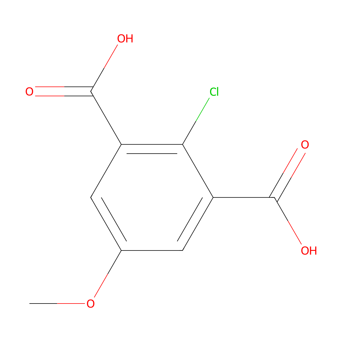 2-Chloro-5-methoxybenzene-1,3-dicarboxylic acid molecular structure, CAS 2228832-98-0