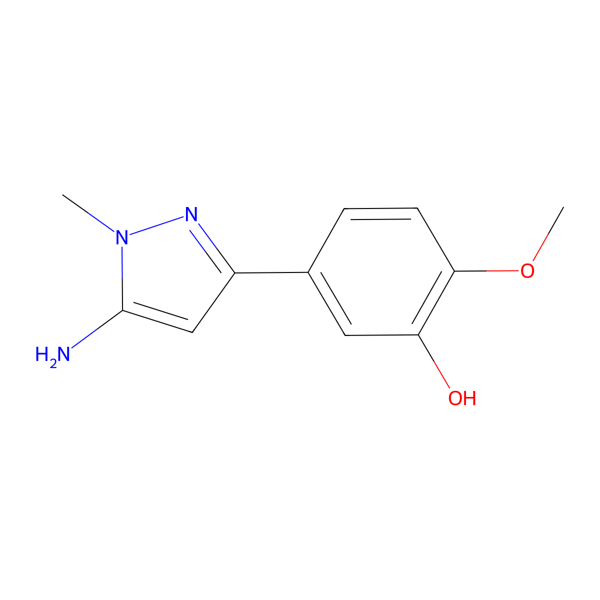 5-(5-amino-1-methyl-1H-pyrazol-3-yl)-2-methoxyphenol molecular structure, CAS 2228837-16-7