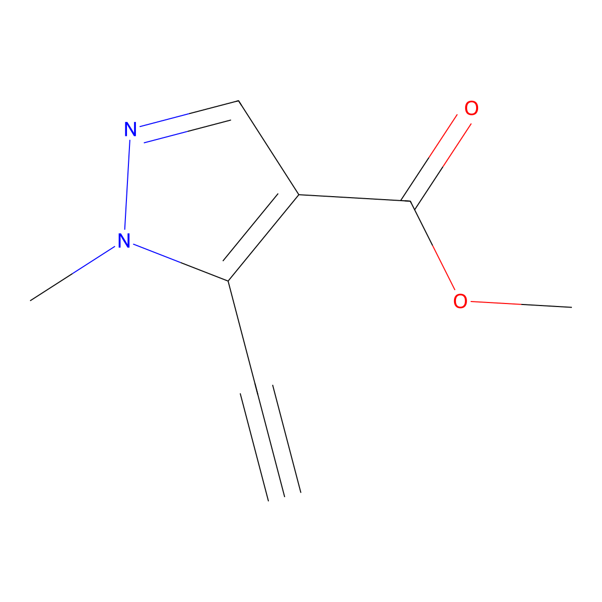 methyl 5-ethynyl-1-methyl-1H-pyrazole-4-carboxylate molecular structure, CAS 2228838-83-1