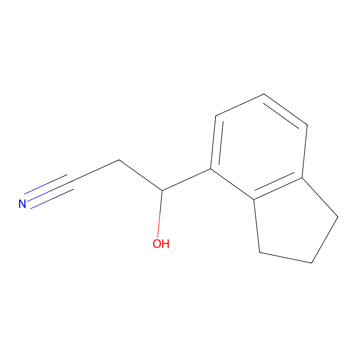 3-(2,3-dihydro-1H-inden-4-yl)-3-hydroxypropanenitrile molecular structure, CAS 2228841-43-6