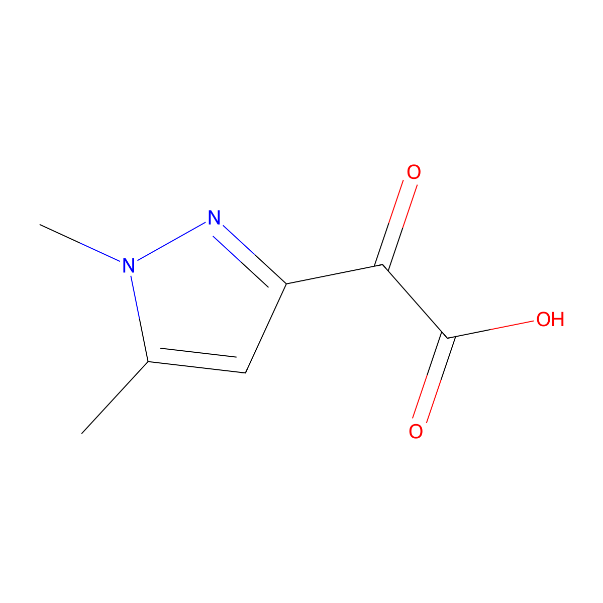 2-(1,5-dimethyl-1H-pyrazol-3-yl)-2-oxoacetic acid molecular structure, CAS 2228855-77-2