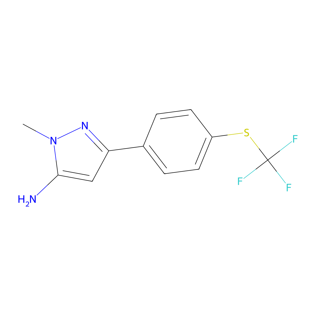 1-methyl-3-{4-[(trifluoromethyl)sulfanyl]phenyl}-1H-pyrazol-5-amine molecular structure, CAS 2228862-28-8