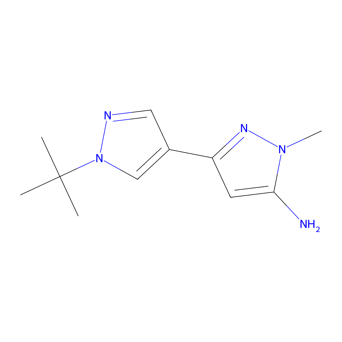 3-(1-tert-butyl-1H-pyrazol-4-yl)-1-methyl-1H-pyrazol-5-amine molecular structure, CAS 2228863-08-7