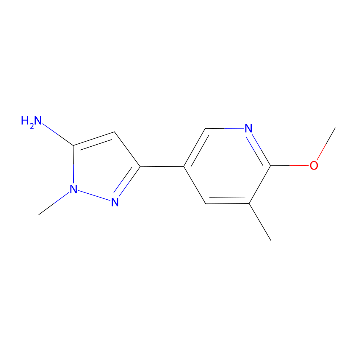 3-(6-methoxy-5-methylpyridin-3-yl)-1-methyl-1H-pyrazol-5-amine molecular structure, CAS 2228877-02-7