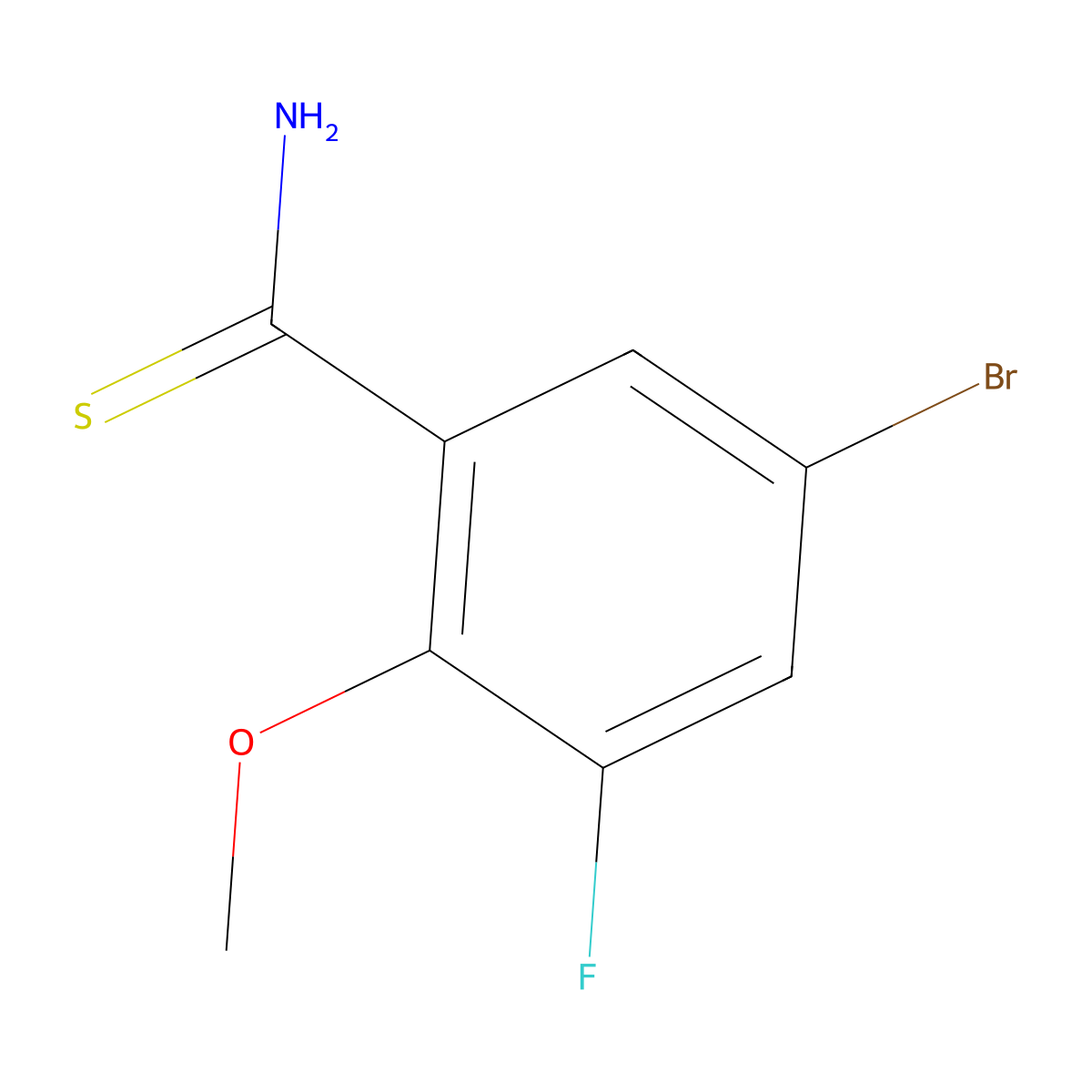 5-Bromo-3-fluoro-2-methoxybenzene-1-carbothioamide molecular structure, CAS 2228881-68-1