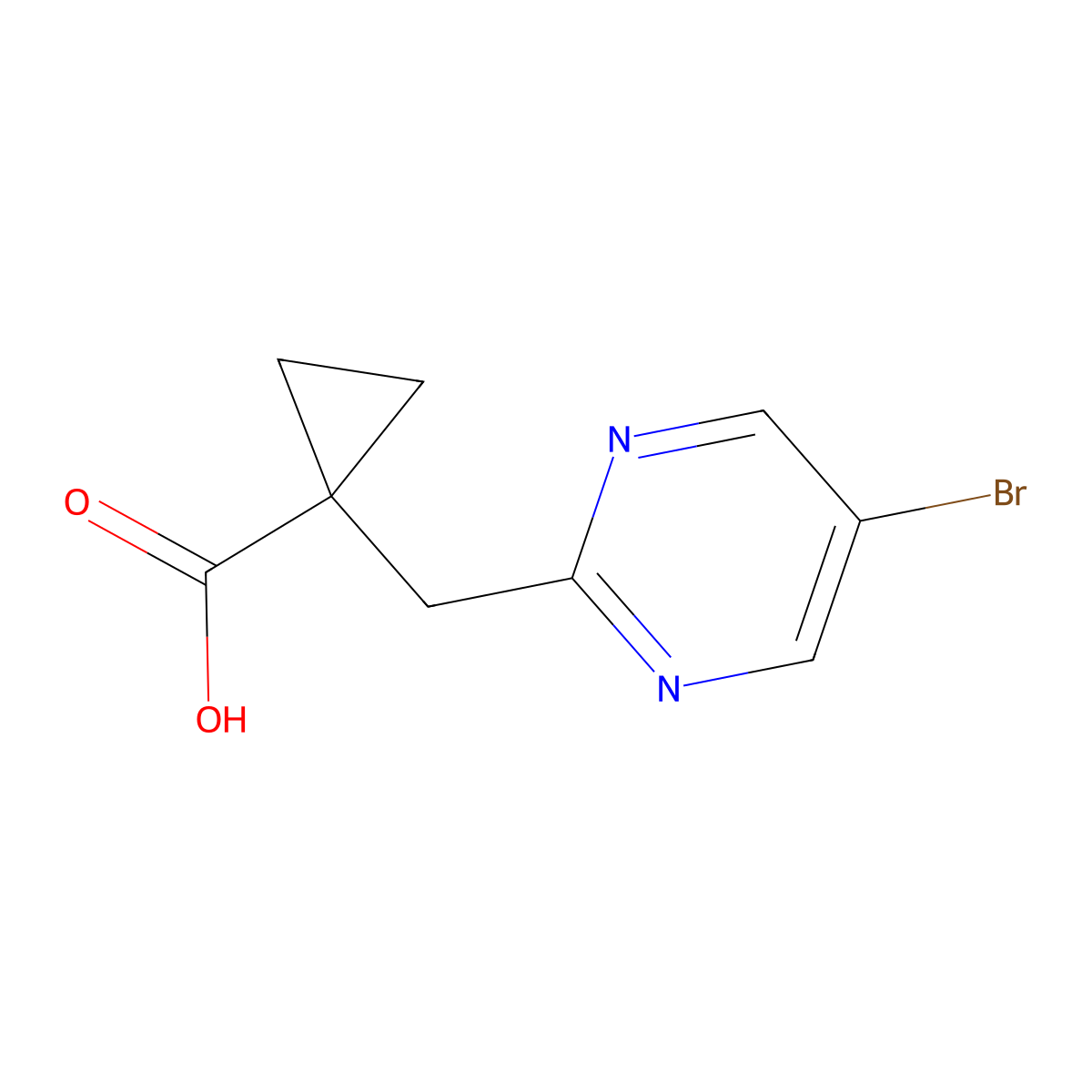 1-[(5-Bromopyrimidin-2-yl)methyl]cyclopropane-1-carboxylic acid molecular structure, CAS 2228882-94-6