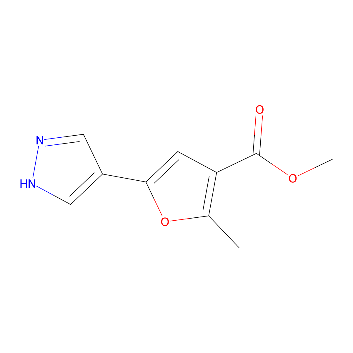 methyl 2-methyl-5-(1H-pyrazol-4-yl)furan-3-carboxylate molecular structure, CAS 2228889-23-2