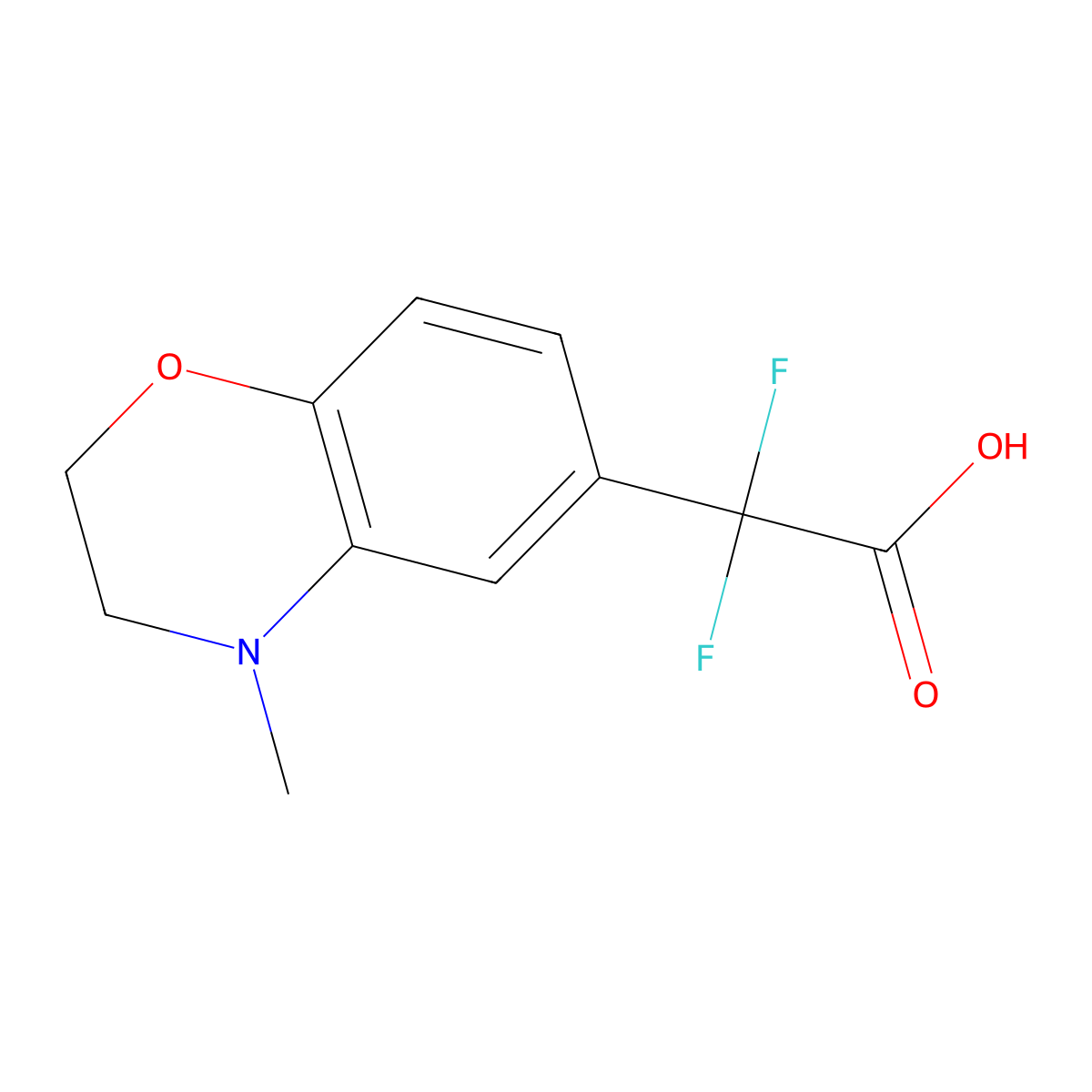 2,2-difluoro-2-(4-methyl-3,4-dihydro-2H-1,4-benzoxazin-6-yl)acetic acid molecular structure, CAS 2228907-68-2