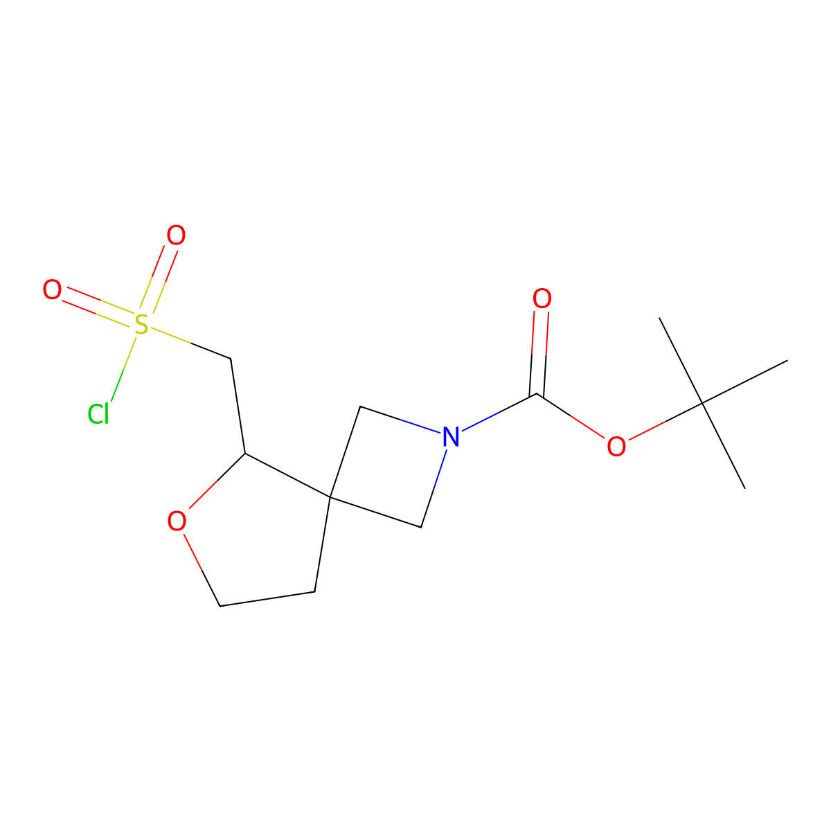 Tert-butyl 5-[(chlorosulfonyl)methyl]-6-oxa-2-azaspiro[3.4]octane-2-carboxylate molecular structure, CAS 2228908-19-6
