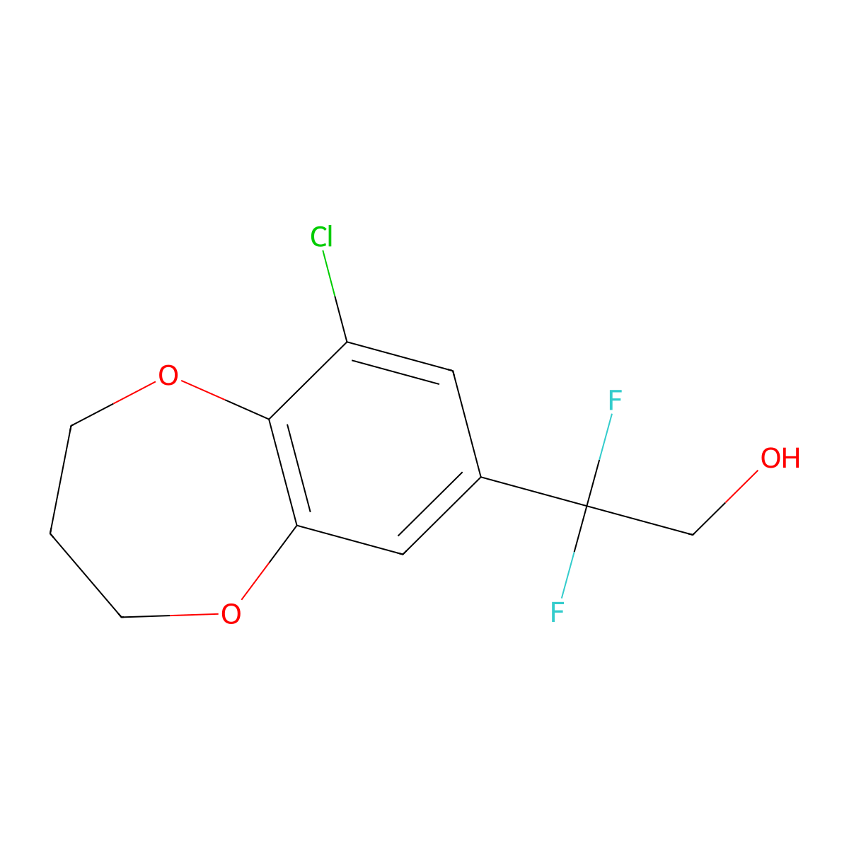 2-(9-chloro-3,4-dihydro-2H-1,5-benzodioxepin-7-yl)-2,2-difluoroethan-1-ol molecular structure, CAS 2228908-33-4