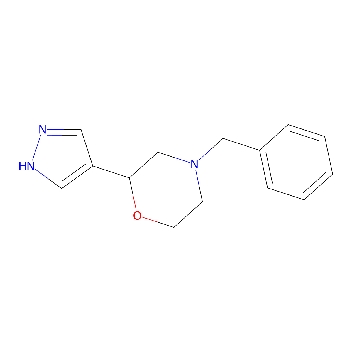 4-Benzyl-2-(1H-pyrazol-4-yl)morpholine molecular structure, CAS 2228909-51-9