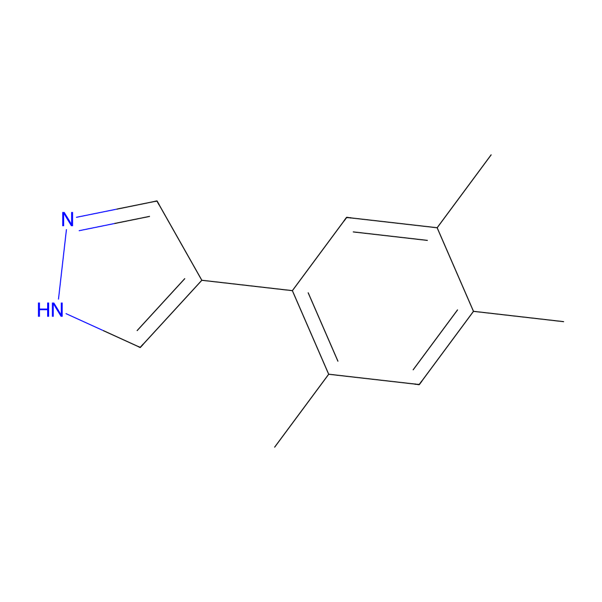 4-(2,4,5-trimethylphenyl)-1H-pyrazole molecular structure, CAS 2228911-28-0