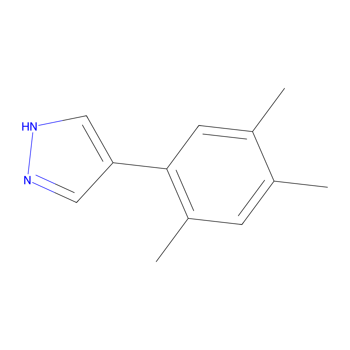 4-(2,4,5-trimethylphenyl)-1H-pyrazole molecular structure, CAS 2228911-28-0