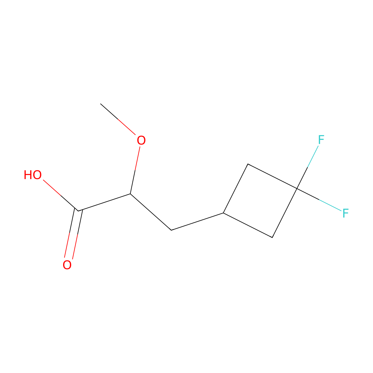 3-(3,3-Difluorocyclobutyl)-2-methoxypropanoic acid molecular structure, CAS 2228913-89-9