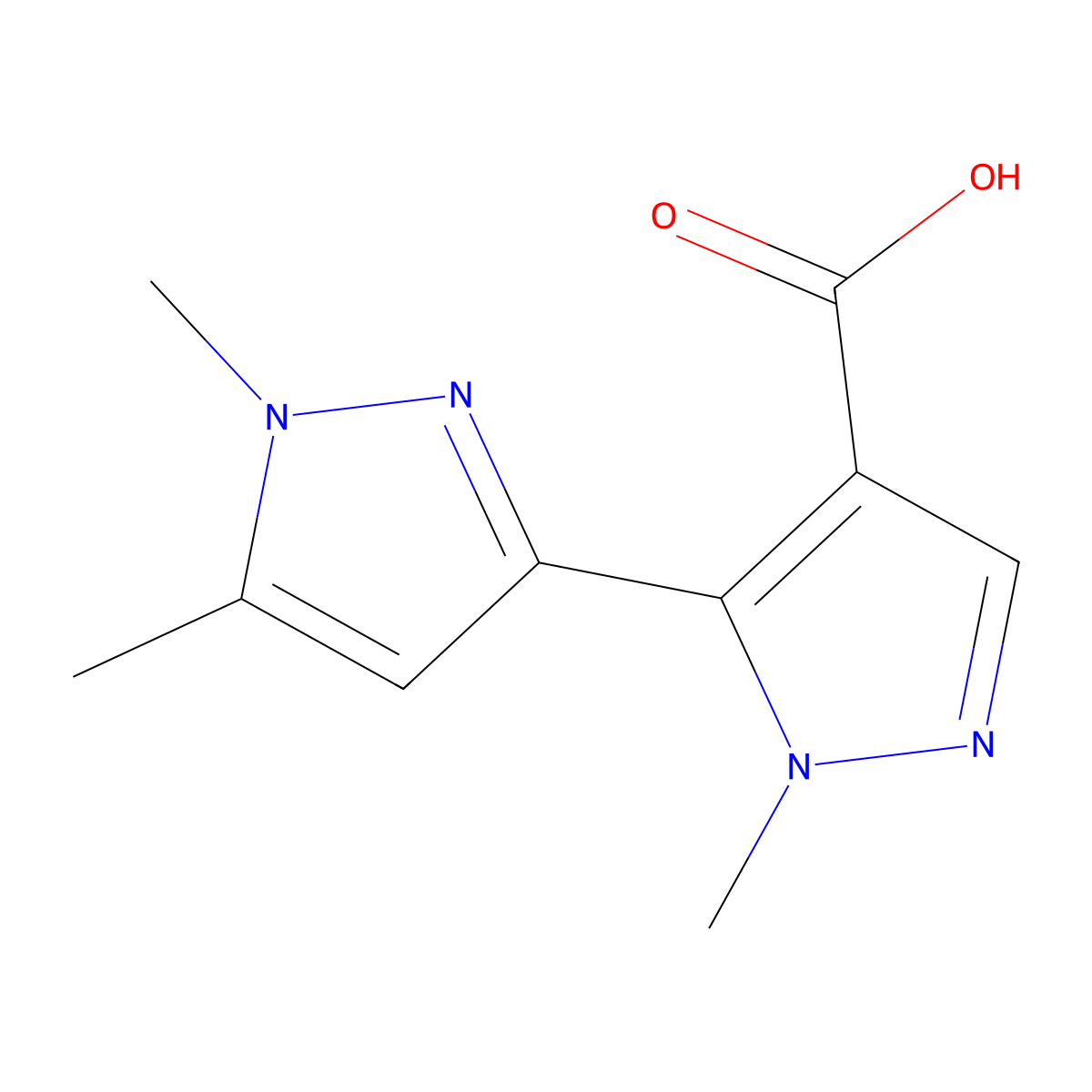5-(1,5-dimethyl-1H-pyrazol-3-yl)-1-methyl-1H-pyrazole-4-carboxylic acid molecular structure, CAS 2228916-10-5