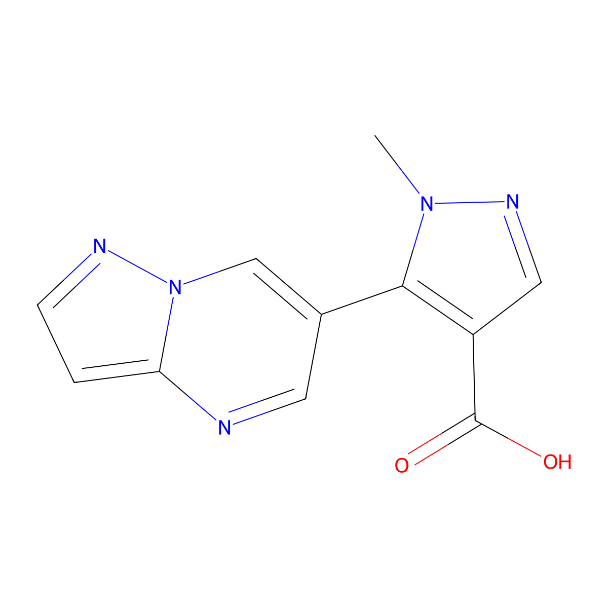 1-methyl-5-{pyrazolo[1,5-a]pyrimidin-6-yl}-1H-pyrazole-4-carboxylic acid molecular structure, CAS 2228918-41-8