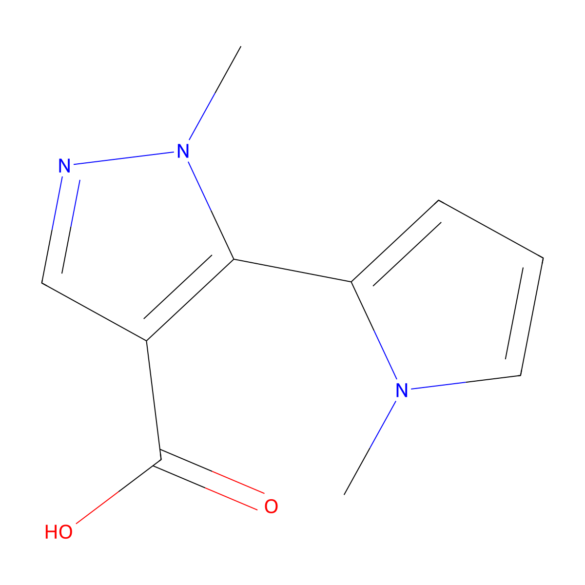 1-methyl-5-(1-methyl-1H-pyrrol-2-yl)-1H-pyrazole-4-carboxylic acid molecular structure, CAS 2228919-47-7