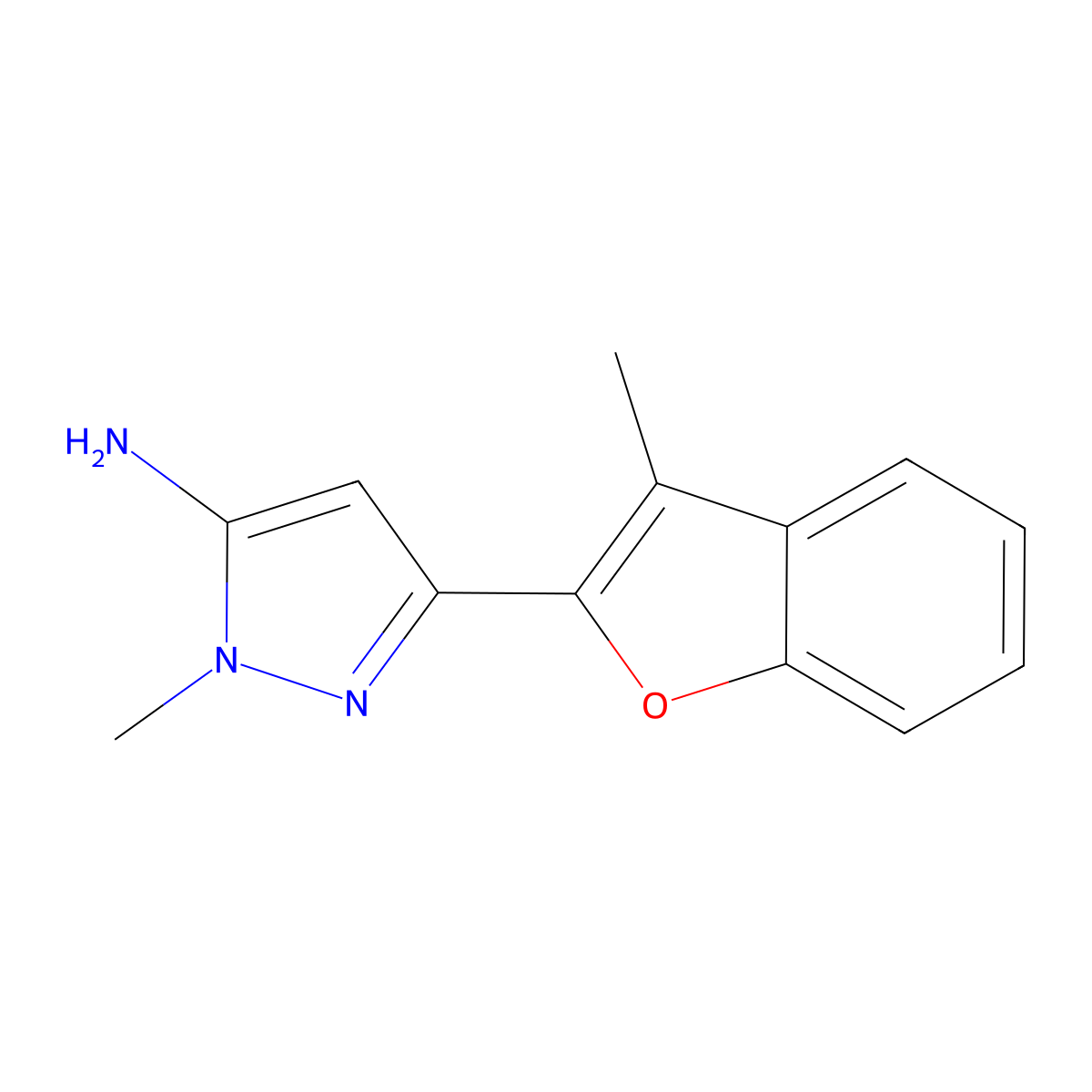 1-methyl-3-(3-methyl-1-benzofuran-2-yl)-1H-pyrazol-5-amine molecular structure, CAS 2228928-55-8