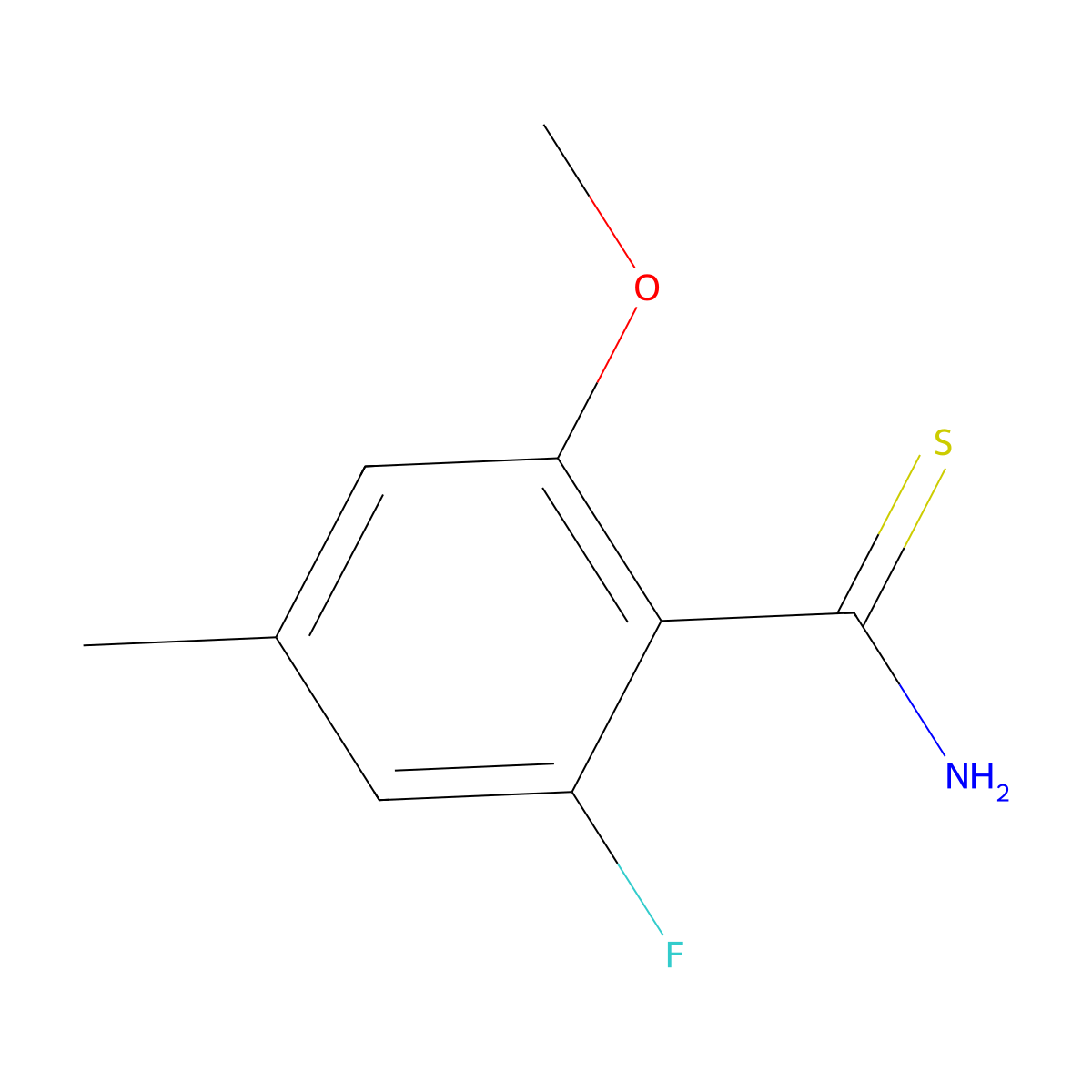 2-Fluoro-6-methoxy-4-methylbenzene-1-carbothioamide molecular structure, CAS 2228930-31-0