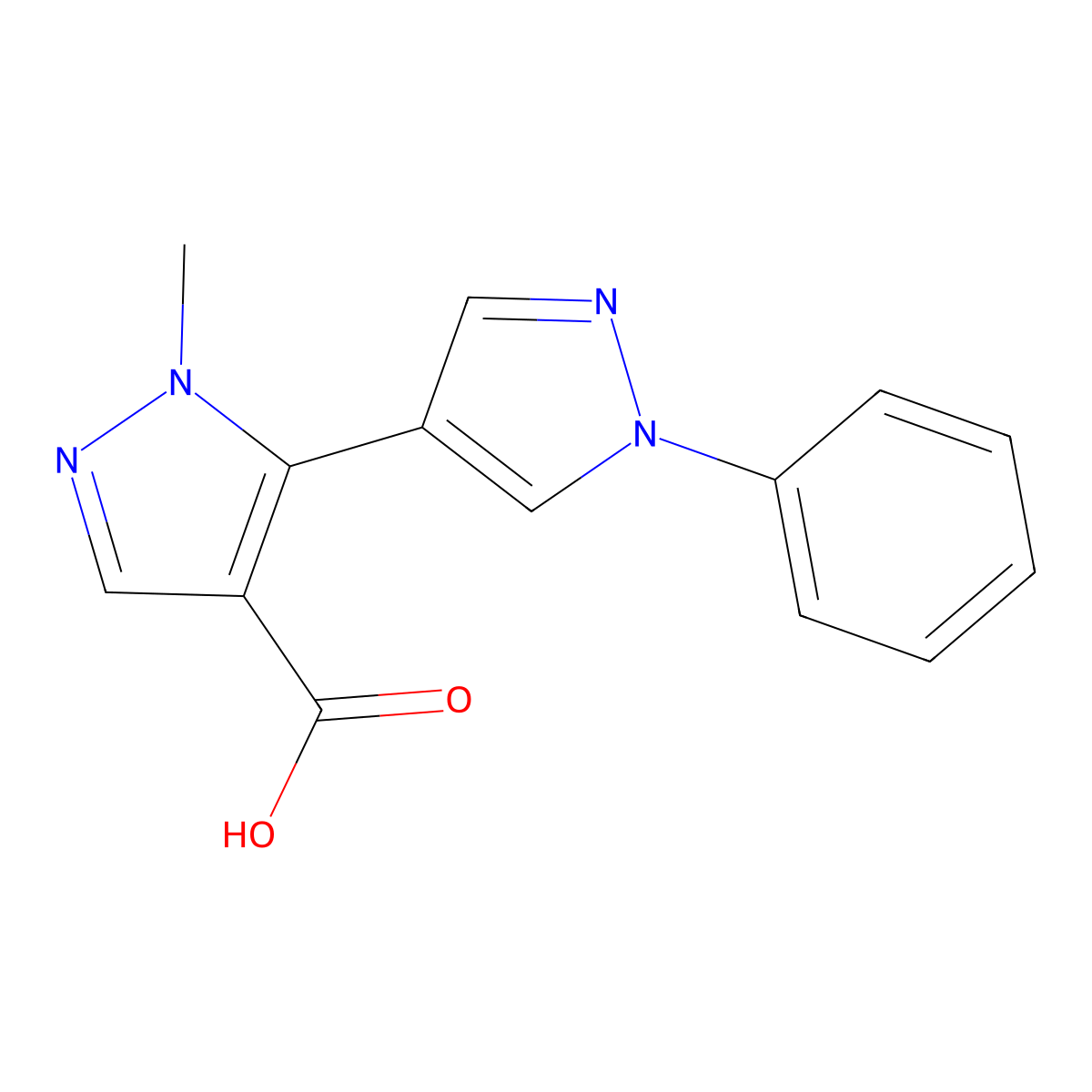 1-methyl-5-(1-phenyl-1H-pyrazol-4-yl)-1H-pyrazole-4-carboxylic acid molecular structure, CAS 2228930-80-9