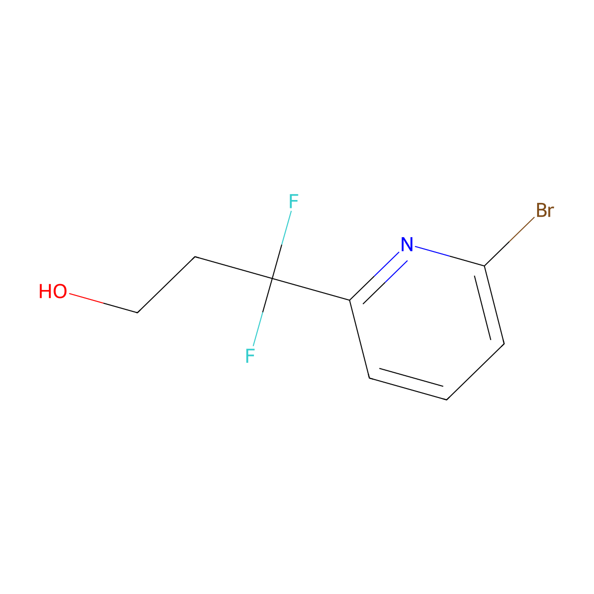 3-(6-Bromopyridin-2-yl)-3,3-difluoropropan-1-ol molecular structure, CAS 2228941-92-0