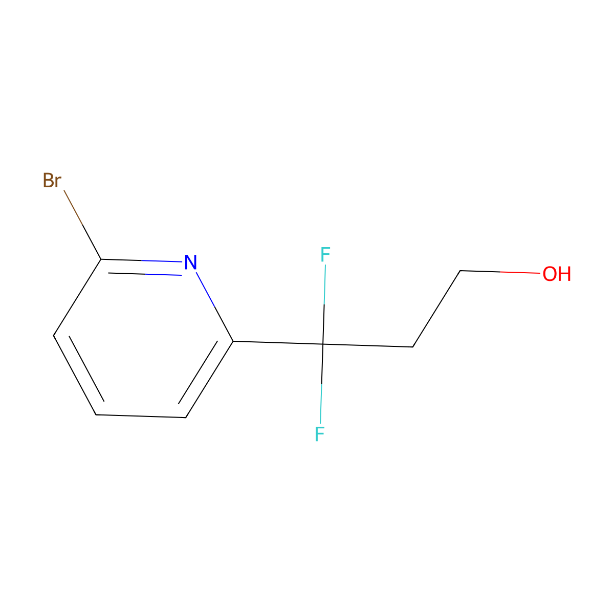 3-(6-Bromopyridin-2-yl)-3,3-difluoropropan-1-ol molecular structure, CAS 2228941-92-0
