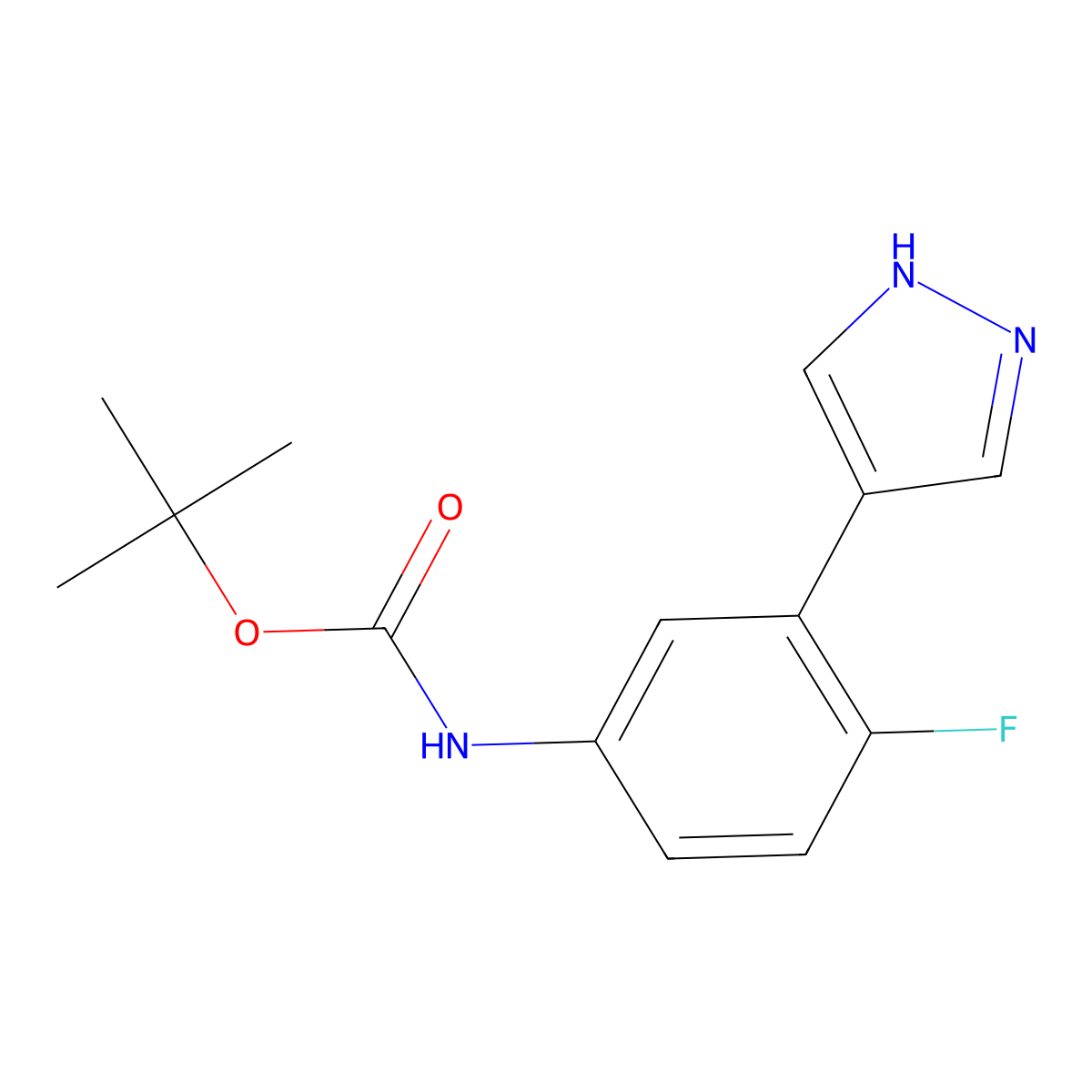 tert-butyl N-[4-fluoro-3-(1H-pyrazol-4-yl)phenyl]carbamate molecular structure, CAS 2228945-66-0