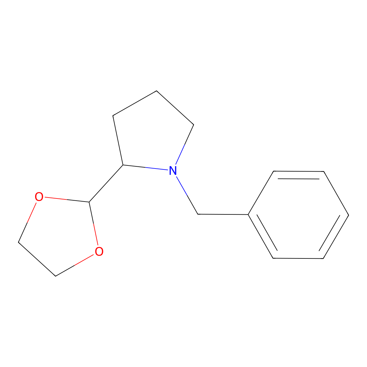 1-Benzyl-2-(1,3-dioxolan-2-yl)pyrrolidine molecular structure, CAS 2228948-27-2