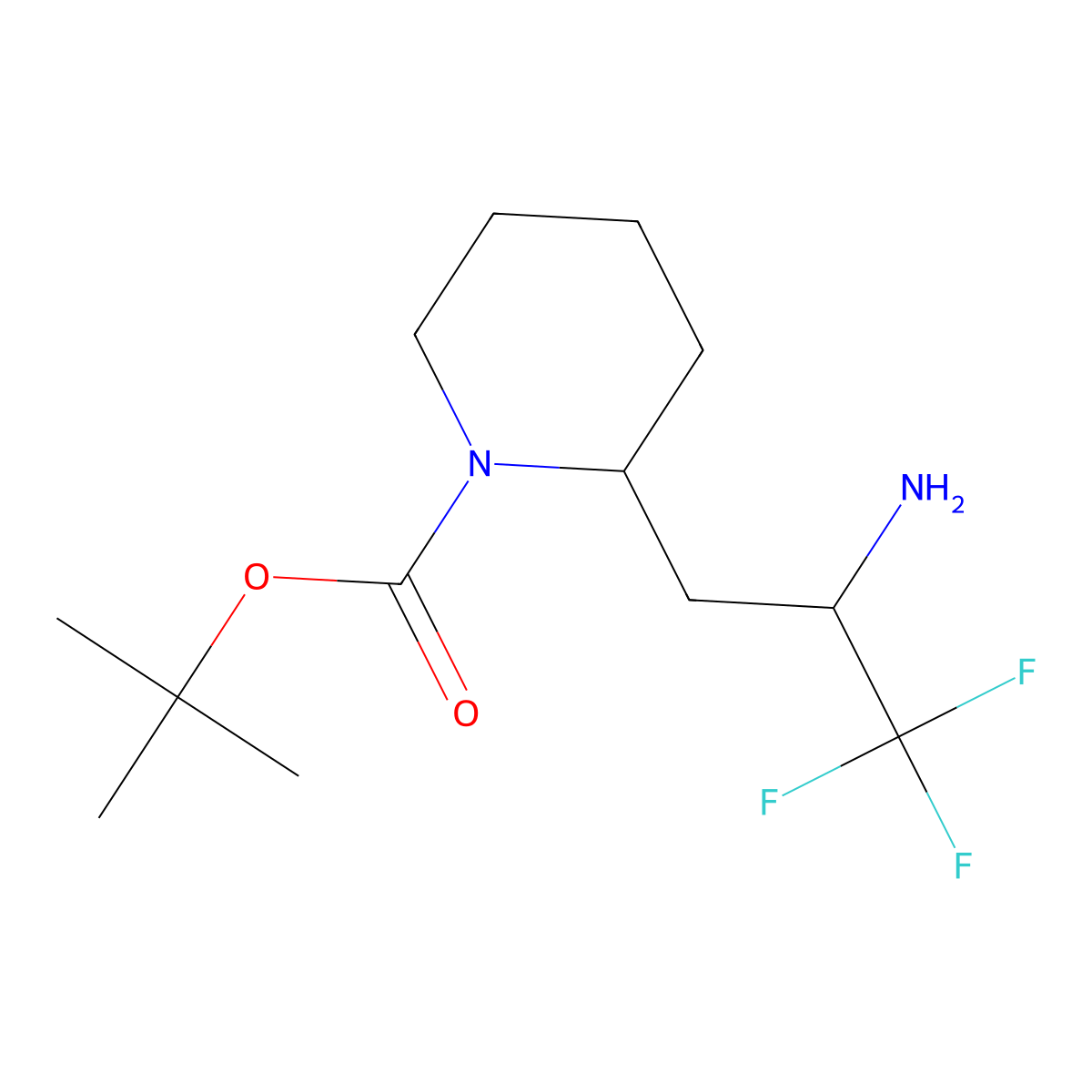 Tert-butyl 2-(2-amino-3,3,3-trifluoropropyl)piperidine-1-carboxylate molecular structure, CAS 2228962-73-8