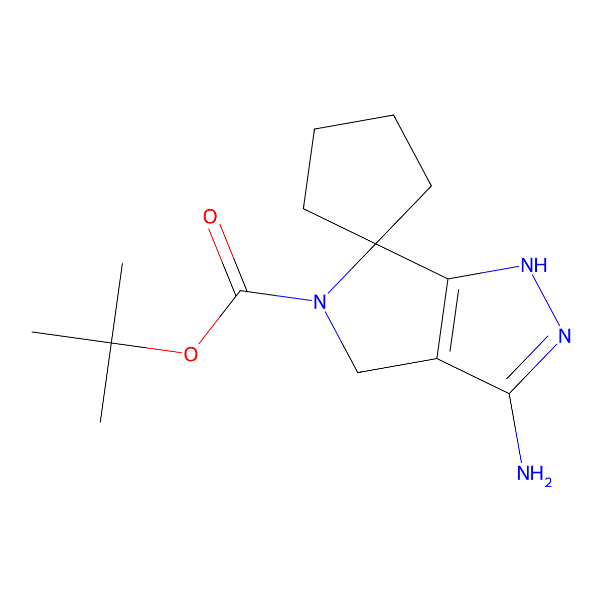 Tert-butyl 3-aminospiro[1,4-dihydropyrrolo[3,4-c]pyrazole-6,1'-cyclopentane]-5-carboxylate molecular structure, CAS 2228971-72-8