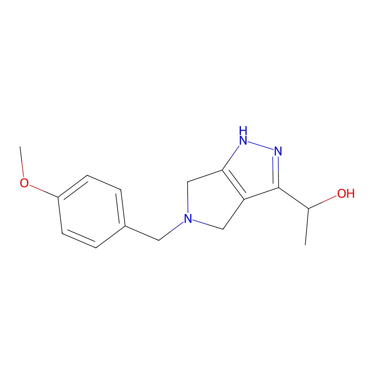 1-(5-(4-Methoxybenzyl)-1,4,5,6-tetrahydropyrrolo[3,4-c]pyrazol-3-yl)ethan-1-ol molecular structure, CAS 2228971-82-0