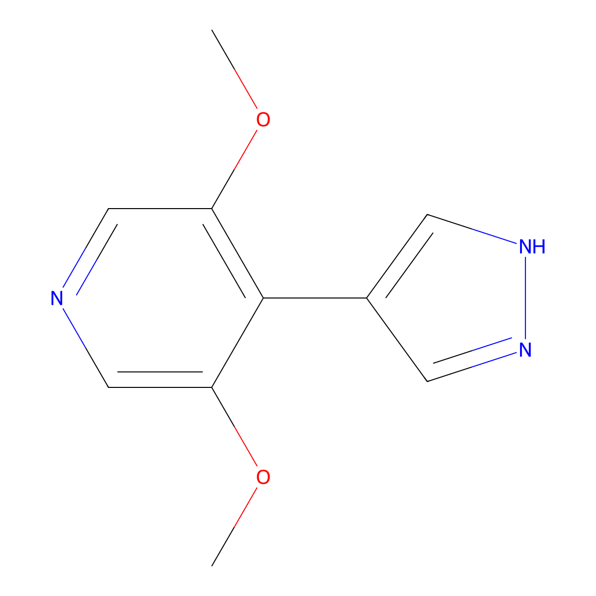 3,5-dimethoxy-4-(1H-pyrazol-4-yl)pyridine molecular structure, CAS 2228972-75-4