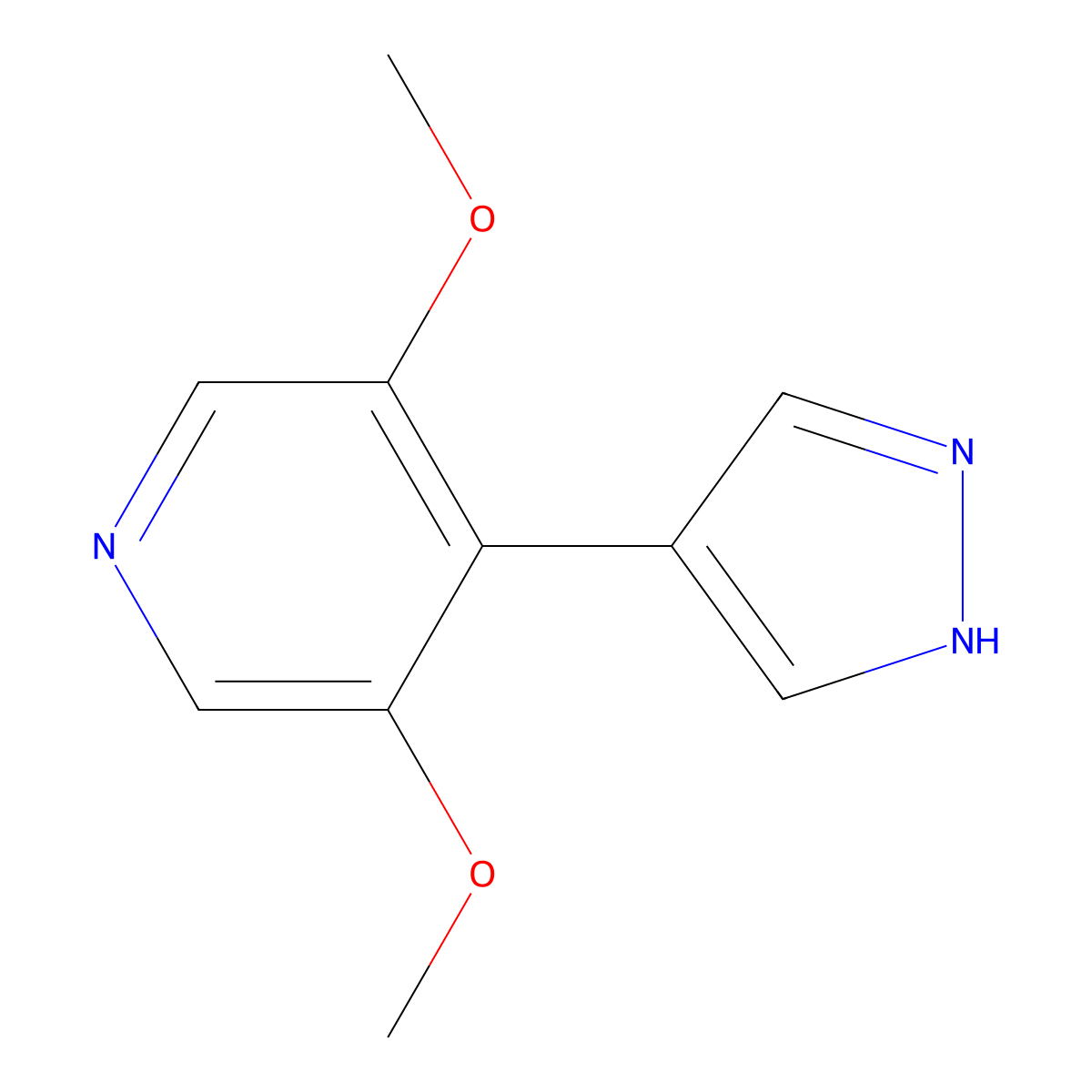 3,5-dimethoxy-4-(1H-pyrazol-4-yl)pyridine molecular structure, CAS 2228972-75-4