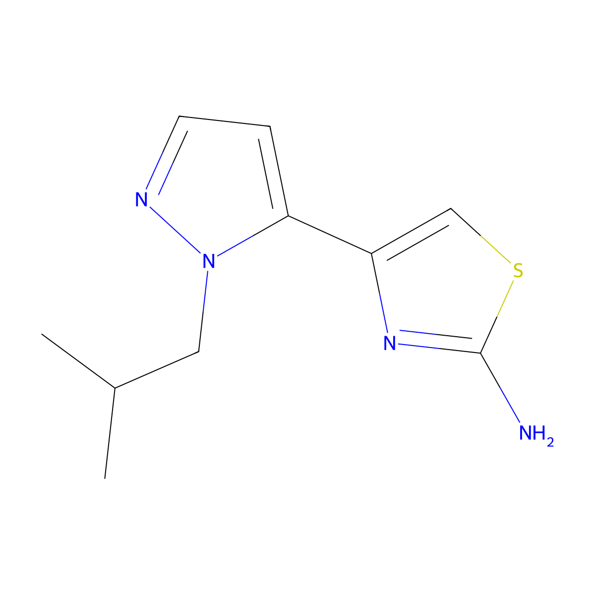 4-[1-(2-methylpropyl)-1H-pyrazol-5-yl]-1,3-thiazol-2-amine molecular structure, CAS 2228981-67-5