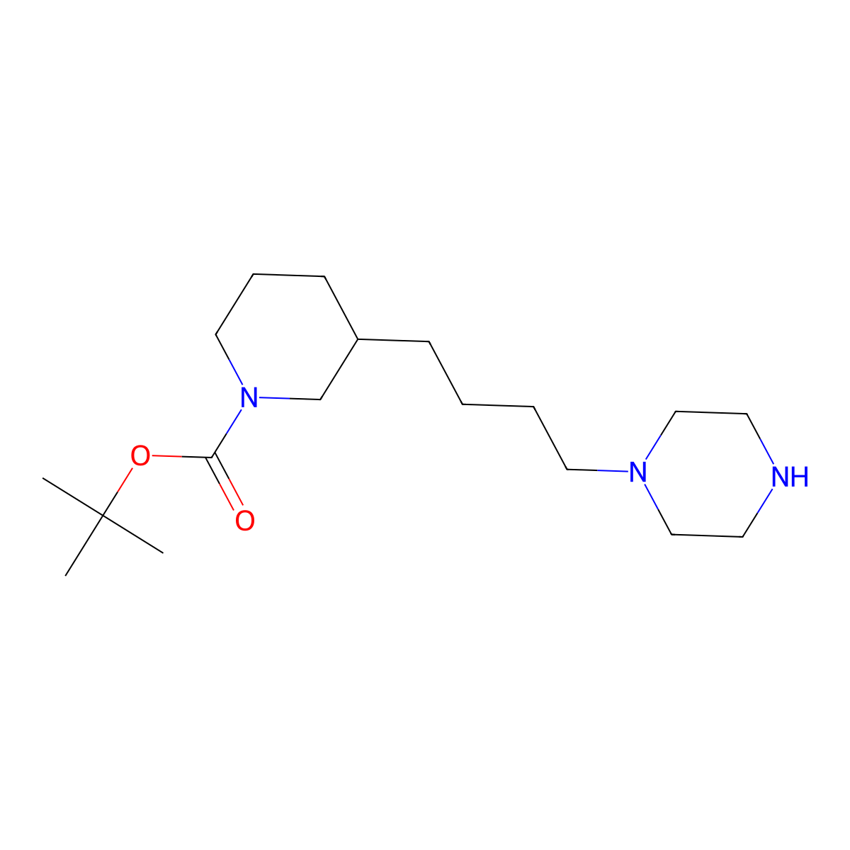 Tert-butyl 3-[4-(piperazin-1-yl)butyl]piperidine-1-carboxylate molecular structure, CAS 2228989-64-6