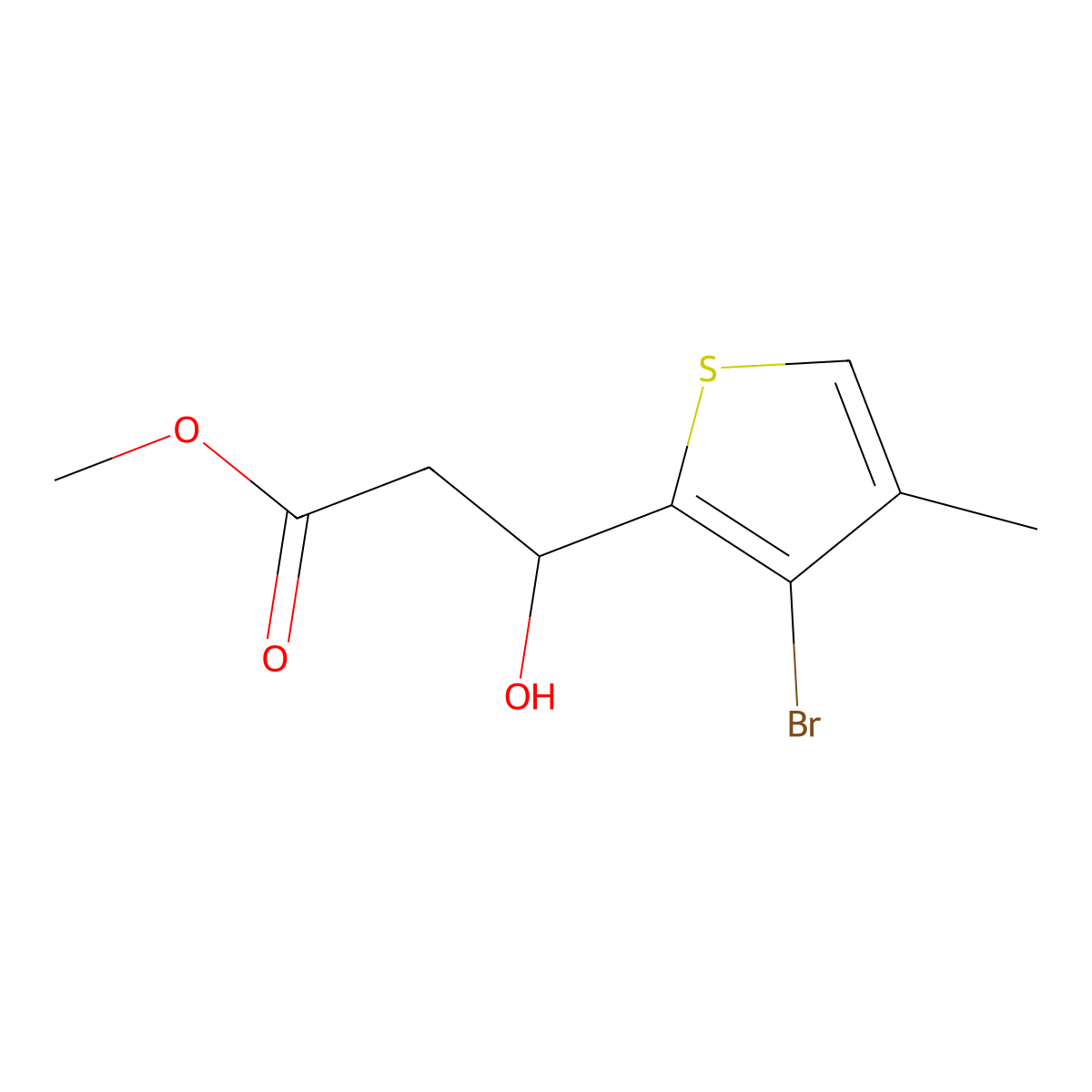 Methyl 3-(3-bromo-4-methylthiophen-2-yl)-3-hydroxypropanoate molecular structure, CAS 2228991-93-1