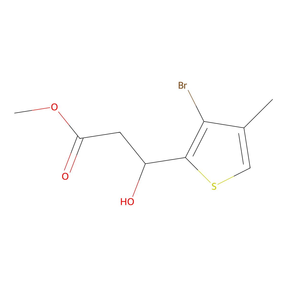 Methyl 3-(3-bromo-4-methylthiophen-2-yl)-3-hydroxypropanoate molecular structure, CAS 2228991-93-1