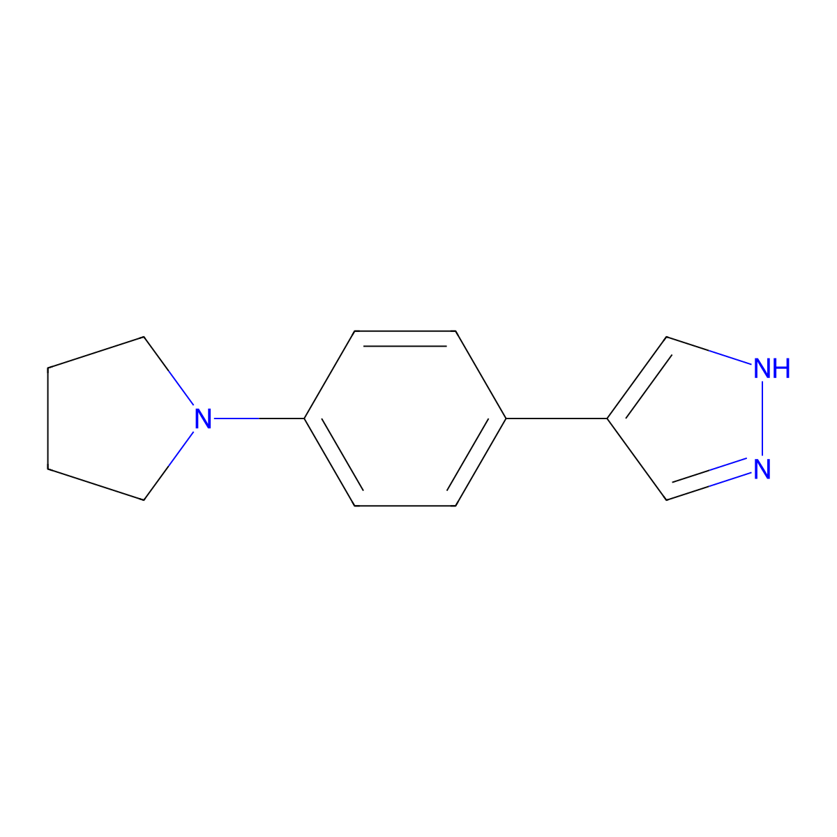 4-[4-(pyrrolidin-1-yl)phenyl]-1H-pyrazole molecular structure, CAS 2228992-19-4