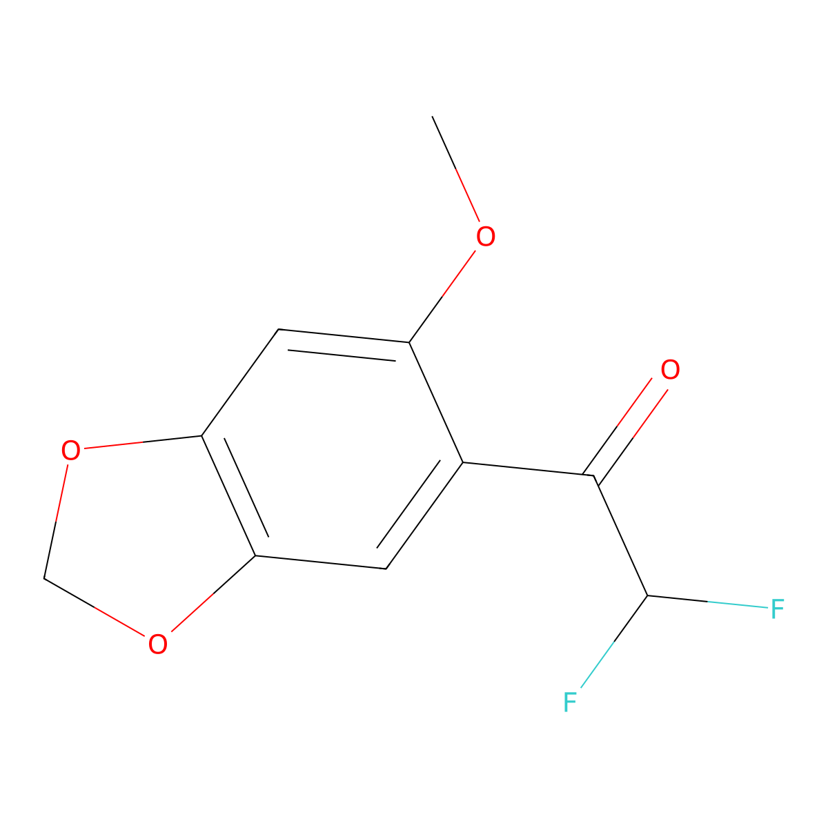2,2-Difluoro-1-(6-methoxy-1,3-dioxaindan-5-yl)ethan-1-one molecular structure, CAS 2228993-77-7