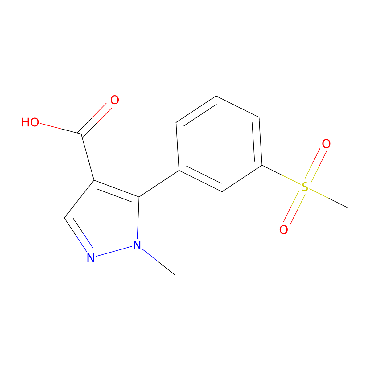 5-(3-methanesulfonylphenyl)-1-methyl-1H-pyrazole-4-carboxylic acid molecular structure, CAS 2228996-45-8