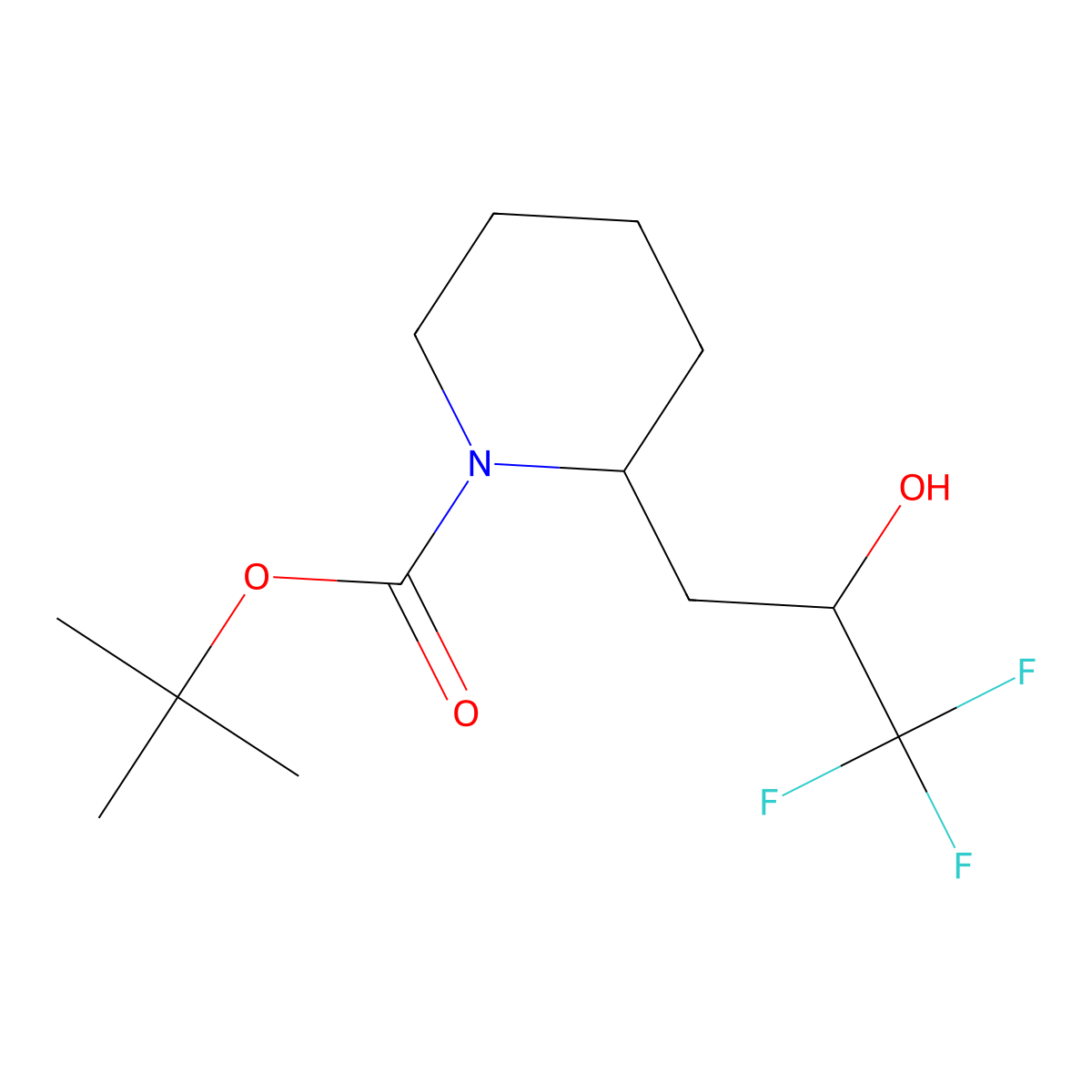 Tert-butyl 2-(3,3,3-trifluoro-2-hydroxypropyl)piperidine-1-carboxylate molecular structure, CAS 2228999-39-9