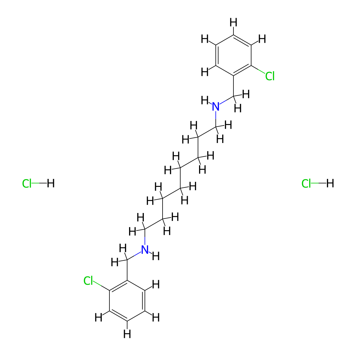 Octamethylenediamine, N,N'-bis(o-chlorobenzyl)-, dihydrochloride molecular structure, CAS 2229-40-5