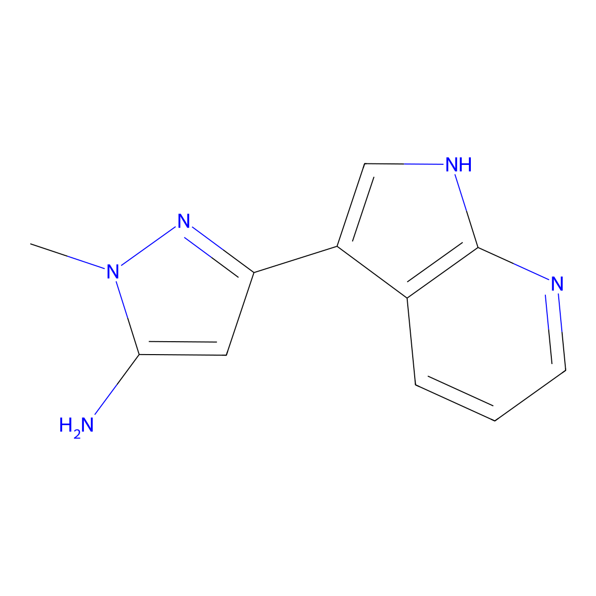 1-methyl-3-{1H-pyrrolo[2,3-b]pyridin-3-yl}-1H-pyrazol-5-amine molecular structure, CAS 2229005-02-9
