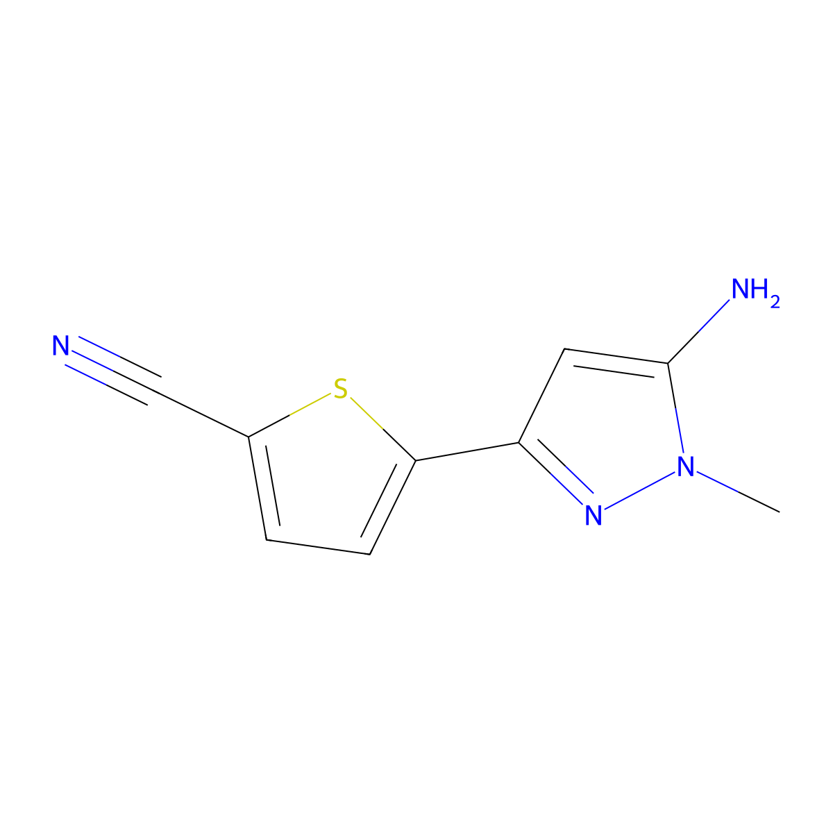 5-(5-amino-1-methyl-1H-pyrazol-3-yl)thiophene-2-carbonitrile molecular structure, CAS 2229031-65-4