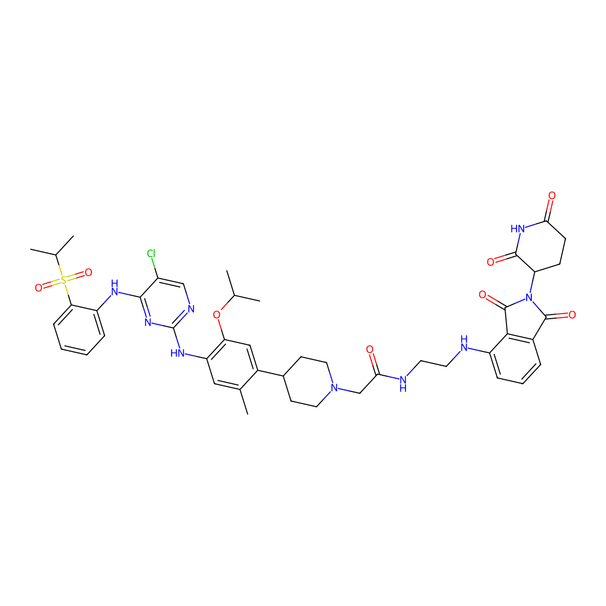 2-(4-(4-((5-Chloro-4-((2-(isopropylsulfonyl)phenyl)amino)pyrimidin-2-yl)amino)-5-isopropoxy-2-methylphenyl)piperidin-1-yl)-N-(2-((2-(2,6-dioxopiperidin-3-yl)-1,3-dioxoisoindolin-4-yl)amino)ethyl)acetamide molecular structure, CAS 2229036-62-6