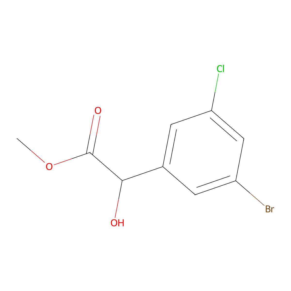 Methyl 2-(3-bromo-5-chlorophenyl)-2-hydroxyacetate molecular structure, CAS 2229049-81-2