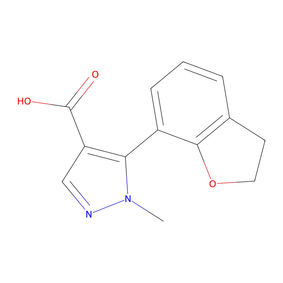 5-(2,3-dihydro-1-benzofuran-7-yl)-1-methyl-1H-pyrazole-4-carboxylic acid molecular structure, CAS 2229072-43-7