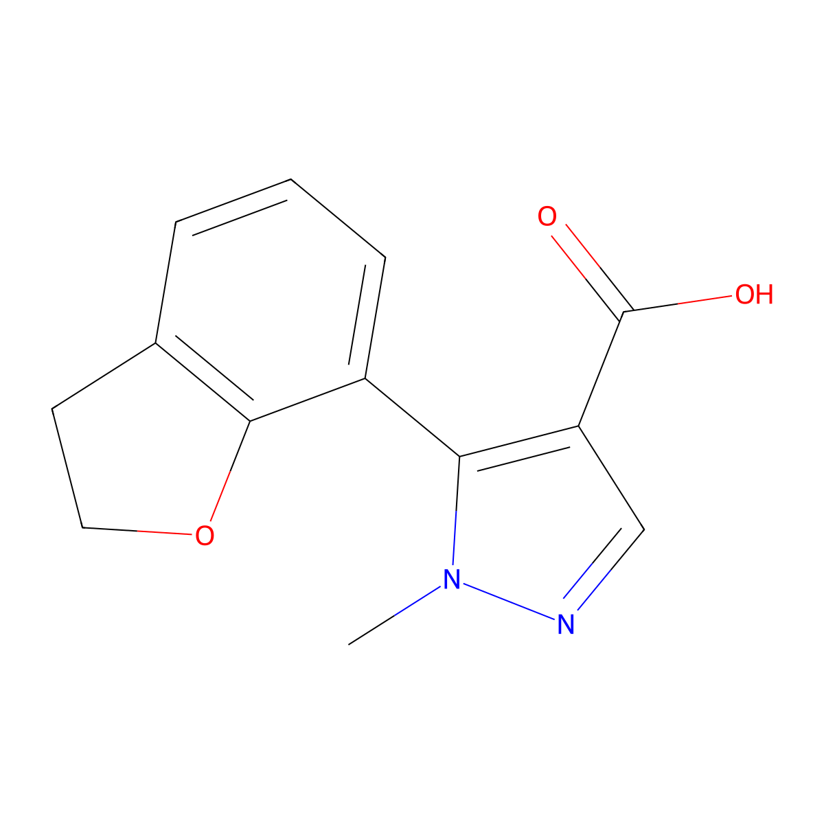 5-(2,3-dihydro-1-benzofuran-7-yl)-1-methyl-1H-pyrazole-4-carboxylic acid molecular structure, CAS 2229072-43-7