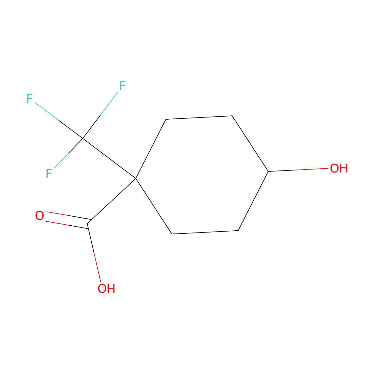 4-Hydroxy-1-(trifluoromethyl)cyclohexane-1-carboxylic acid molecular structure, CAS 2229080-50-4